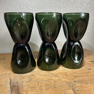 6 MCM Russel Wright Imperial Pinch Glass Tumblers Vintage 4" Blown Verde Green